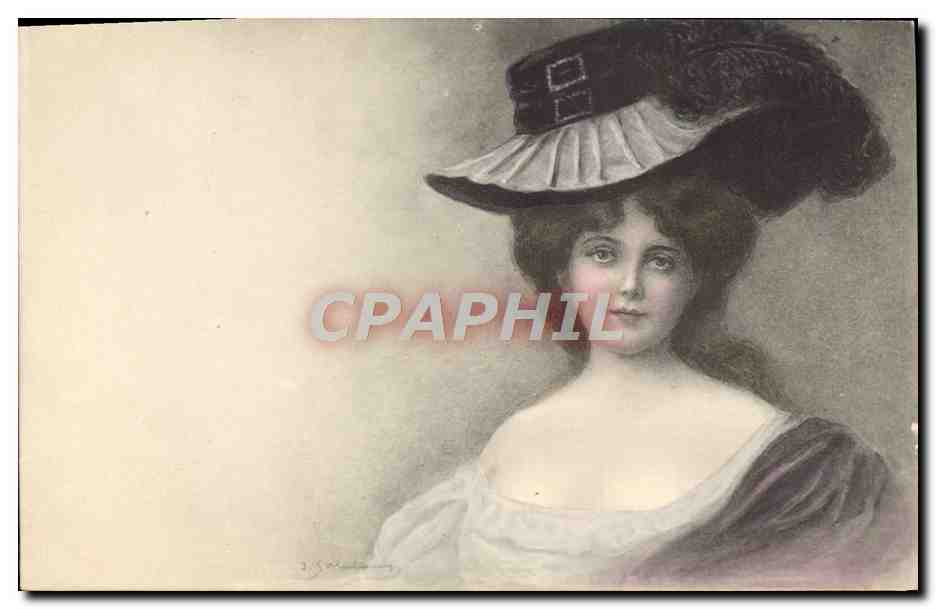 CPA Fantaisie Illustrateur Femme Chapeau 