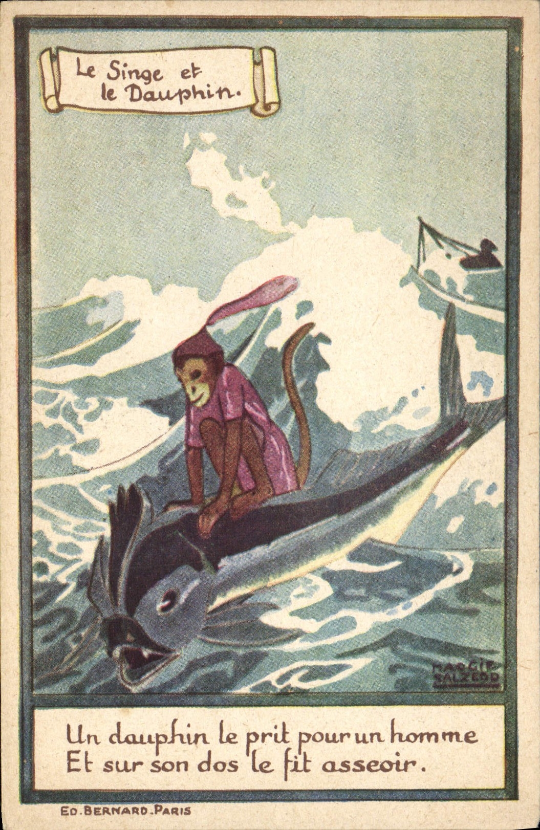 CPA Fantaisie Illustrateur Le singe et le dauphin Alcool de menthe de Ricqles