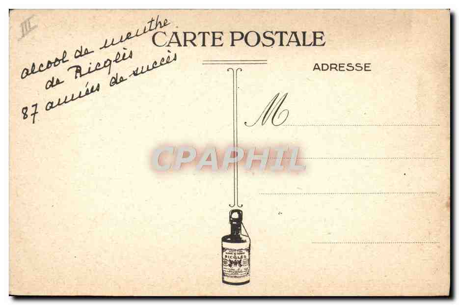 CPA Fantaisie Illustrateur Le singe et le dauphin Alcool de menthe de Ricqles — Rückseite