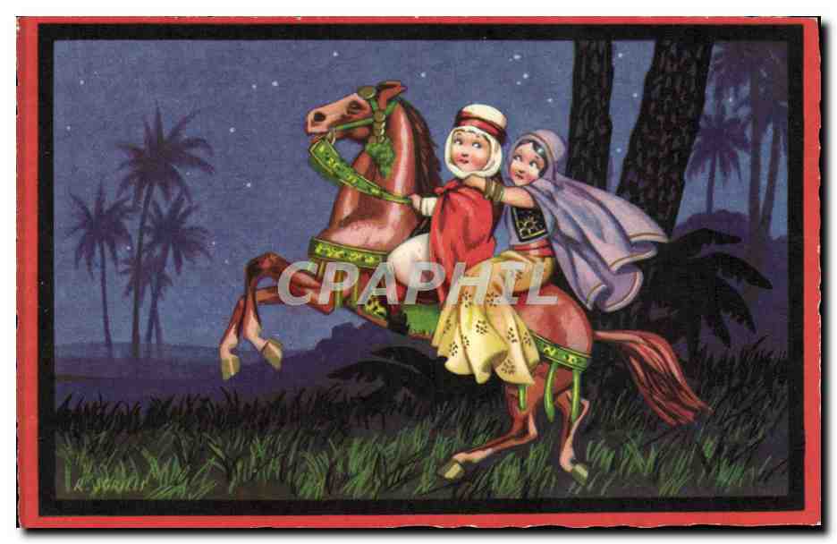 CPA Fantaisie Illustrateur Enfants Cheval