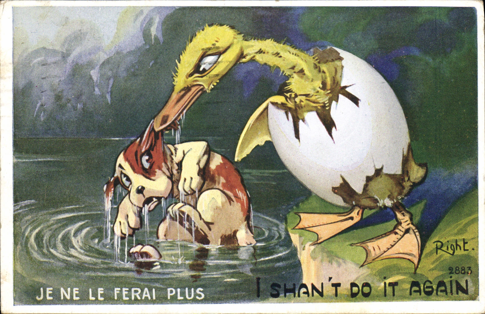 CPA Fantaisie Illustrateur Canard Chien oeuf Right