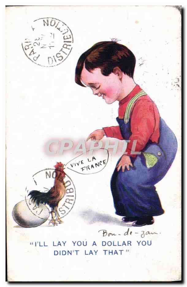 CPA Fantaisie Illustrateur Enfant Coq Oeuf 