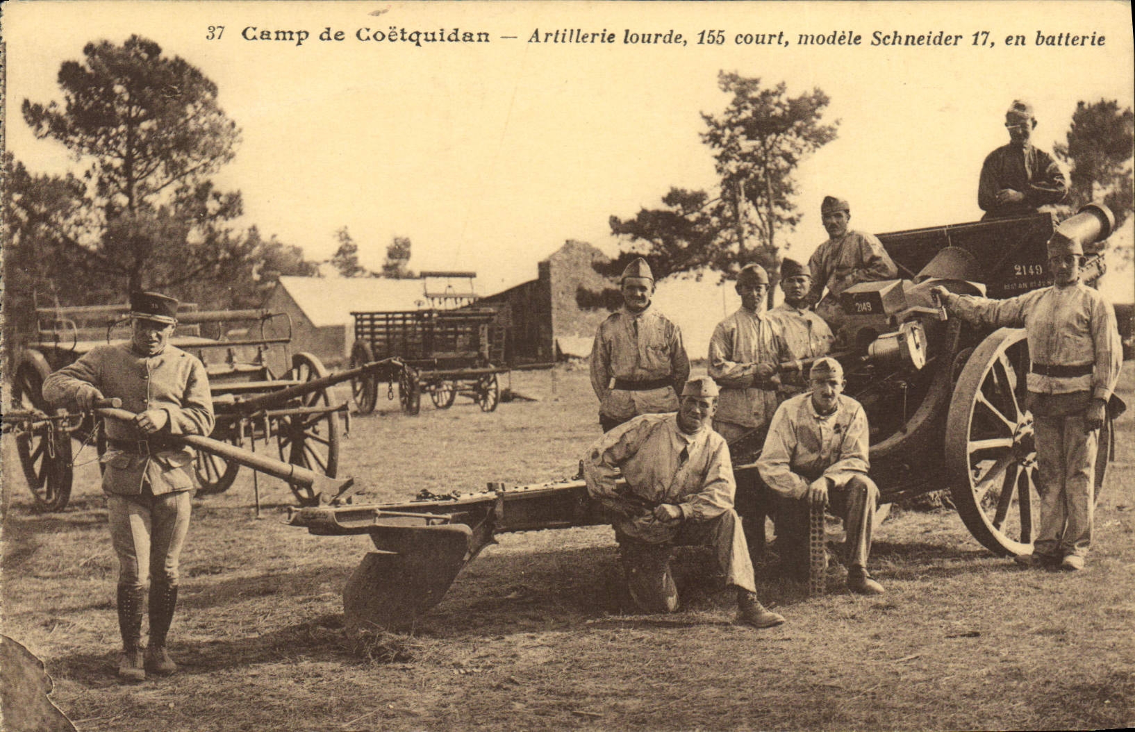 CPA Militaria Camp de Coetquidan Artillerie lourde modele Schneider 