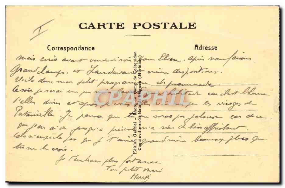 CPA Militaria Camp de Coetquidan Artillerie lourde modele Schneider  — Rückseite