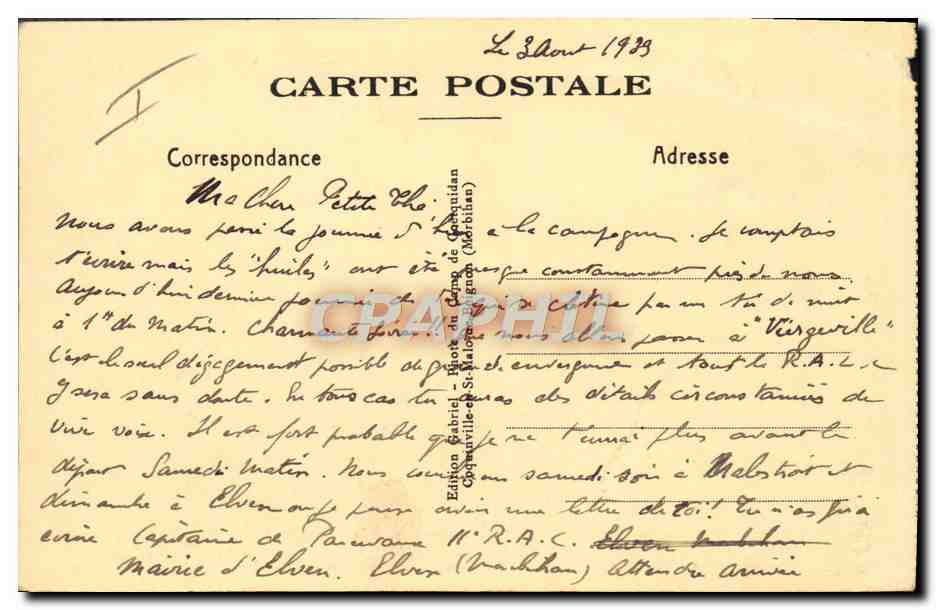 CPA Militaria Camp de Coetquidan Artillerie Manoeuvre de 75 — Rückseite