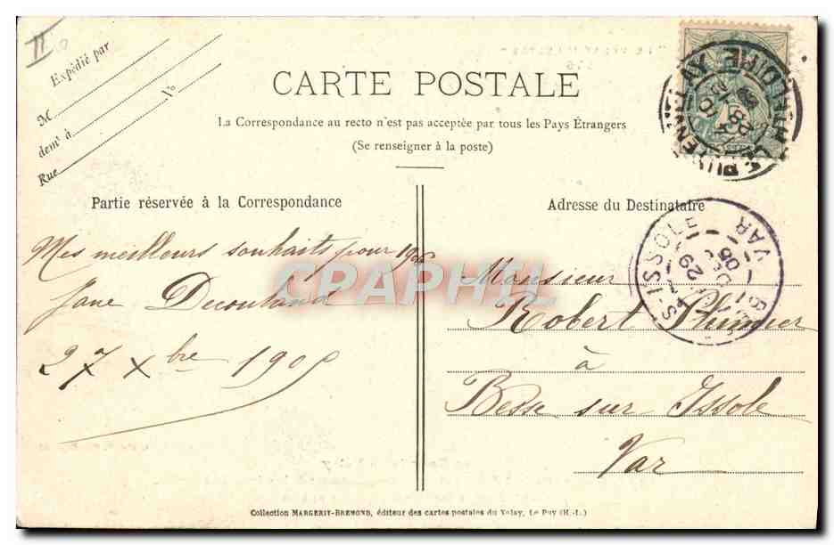 CPA Folklore Le Velay La bourree du Velay — Verso