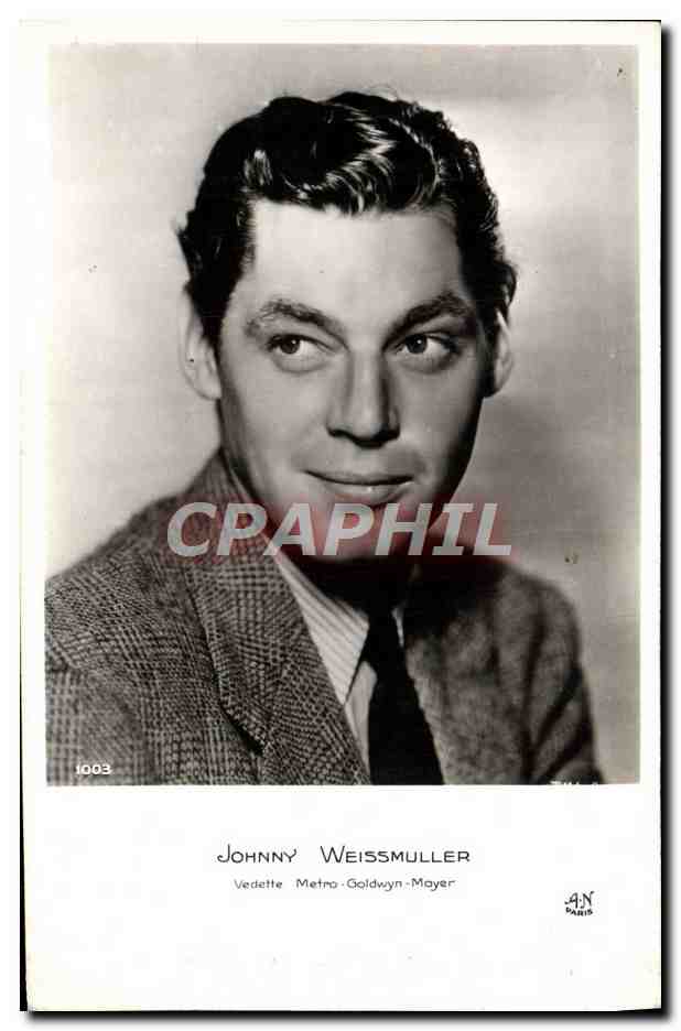 Johnny Weissmuller — portrait — Vedette Metro-Goldwyn-Mayer, éditeur AN Paris, n° 1003