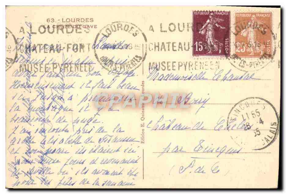 CPA Lourdes La chute du Gave — Verso