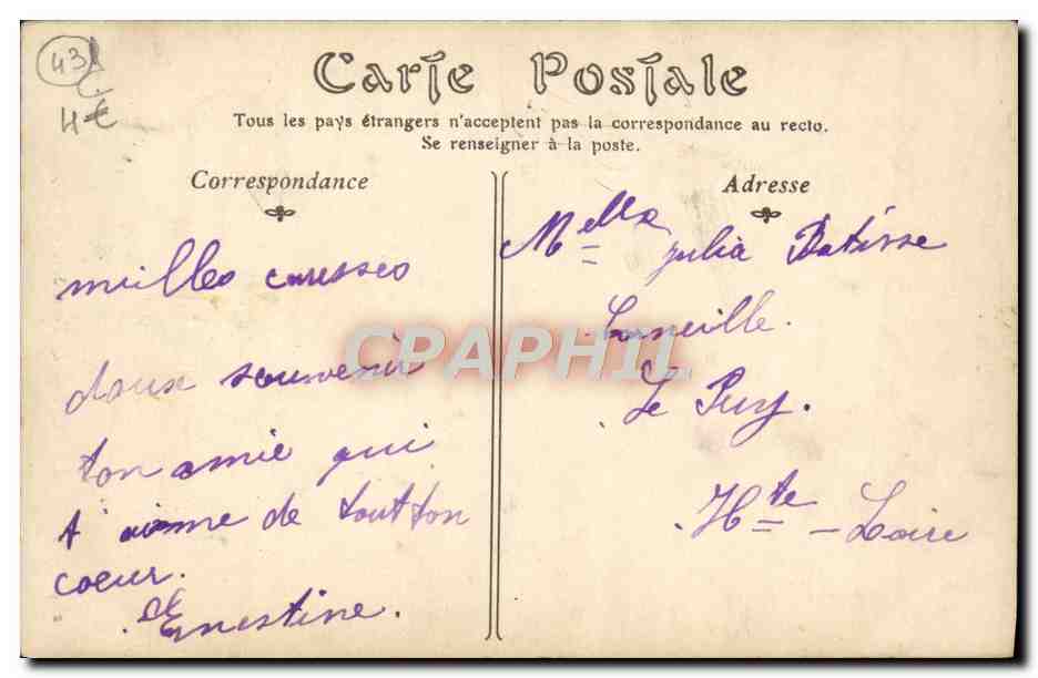 CPA Le Puy La Porte Saint Georges — Back