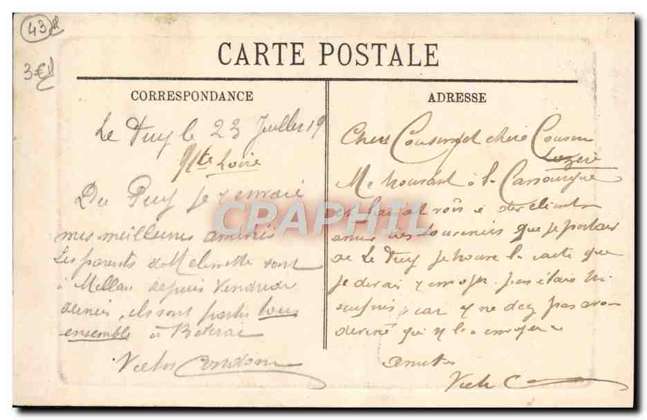 CPA Le Puy Le rocher Corneille  — Rückseite