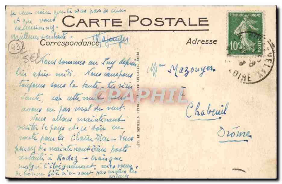 CPA Le Puy en Velay Vue Prise de la Cote Rochearnaud — Rückseite