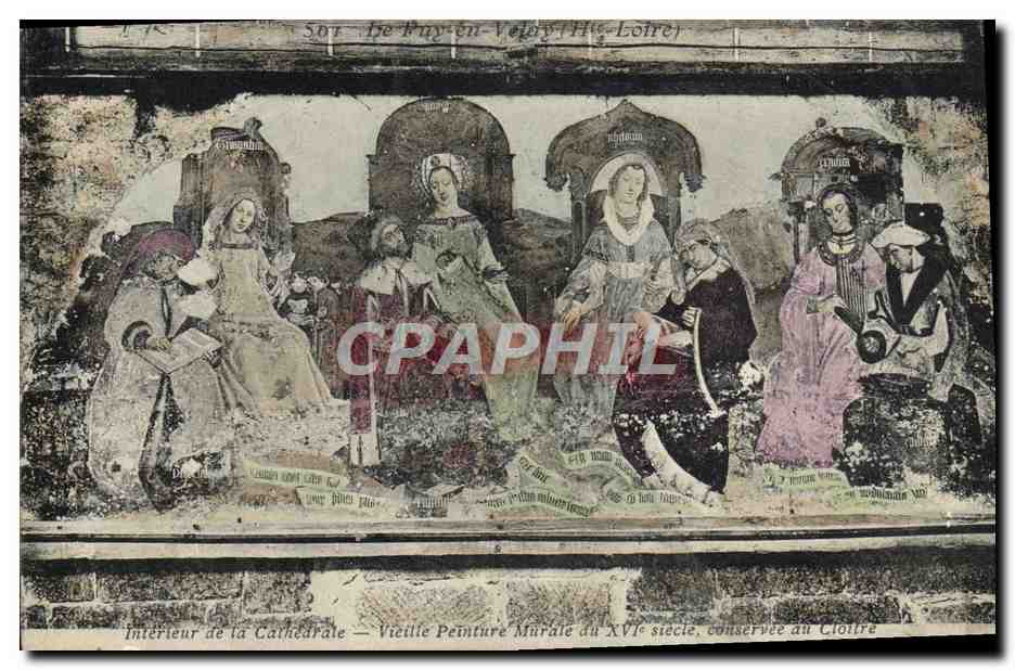 CPA Le Puy en Velay Interieur de la cathedrale Vieille peinture murale conservee au cloitre 