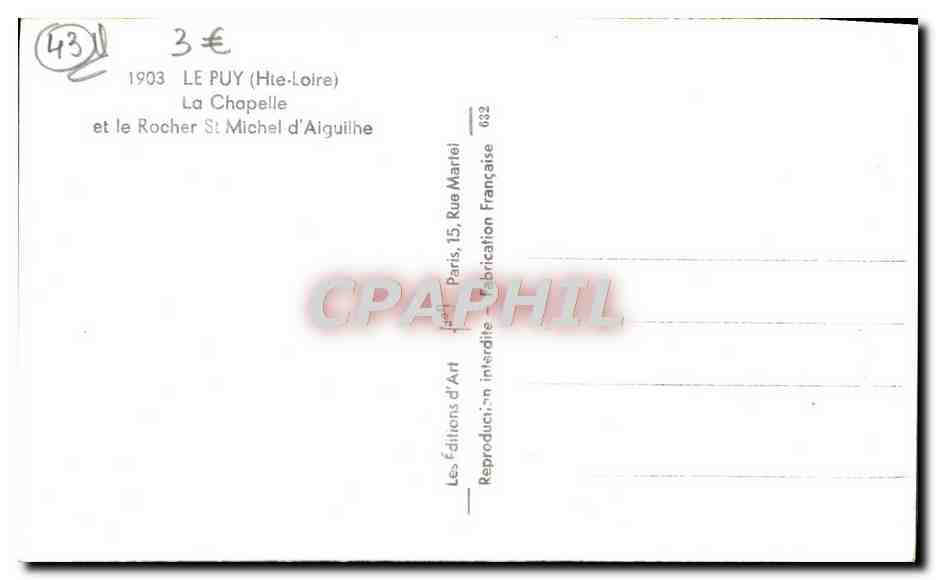 CPA Le Puy La Chapelle et le Rocher St Micher d'Aiguilhe — Verso
