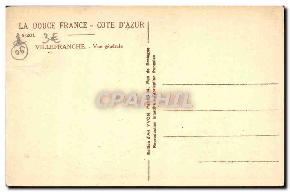 Villefranche-sur-Mer — Vue générale — Édition d'Art YVON — Verso