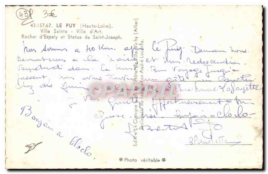 CPM Le Puy Ville Sainte Rocher d'Espaly et statuen de Saint Joseph  — Rückseite