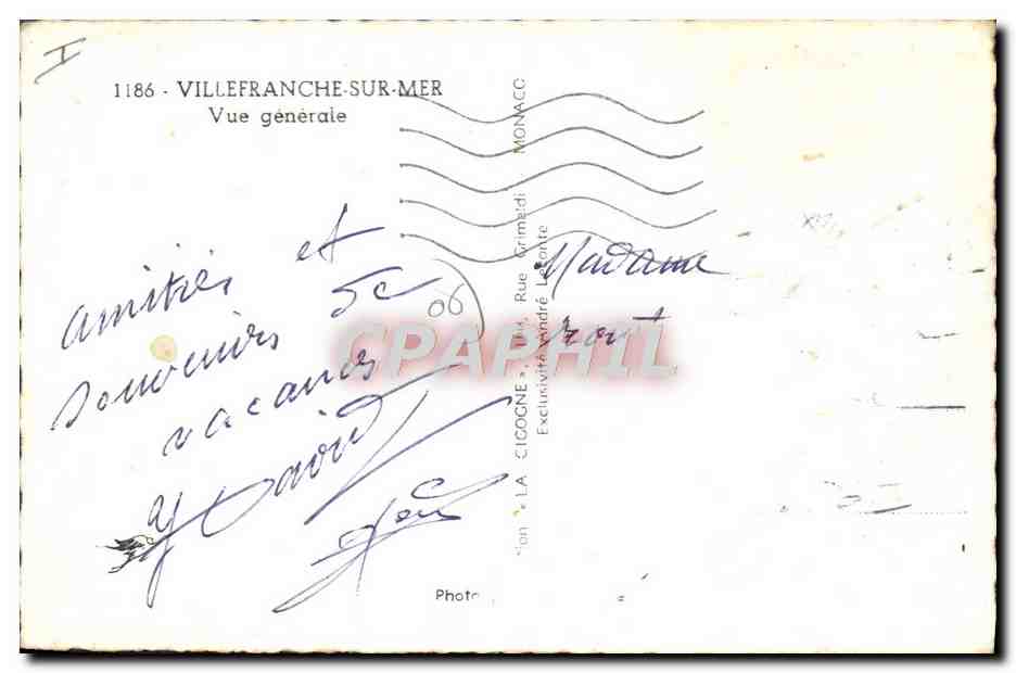 Villefranche-sur-Mer — Vista generale — LA CIGOGNE — Verso