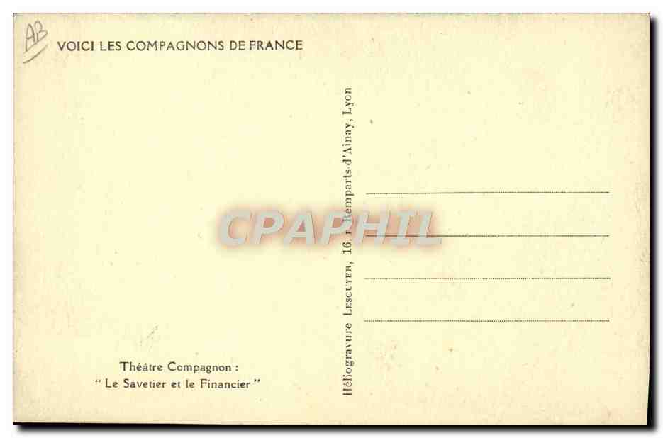 CPA Scout Jamboree Compagnons de France Theatre Compagnon Le savetier et le financier — Rückseite