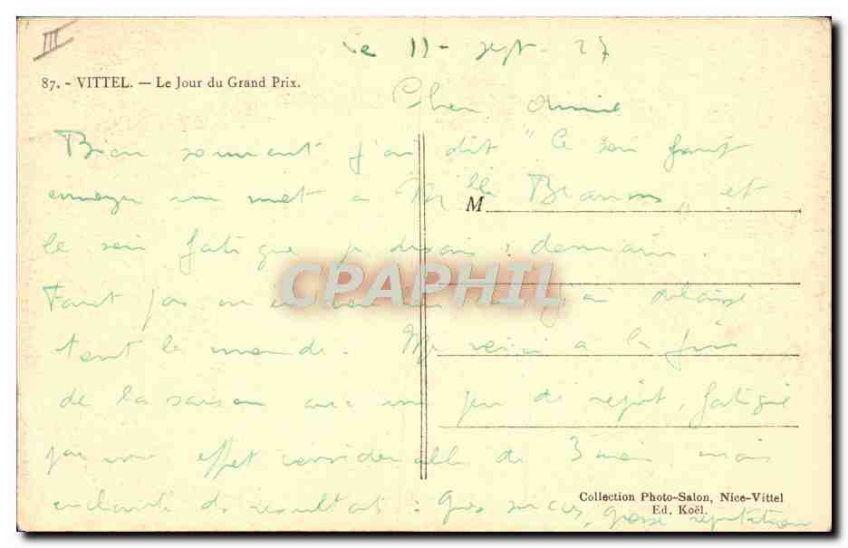 Vittel — Le Jour du Grand Prix — Collection Photo-Salon, Nice-Vittel — Verso