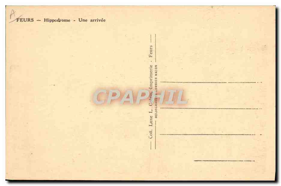 CPA Cheval Equitation Hippisme Feurs Hippodrome Une arrivee — Verso
