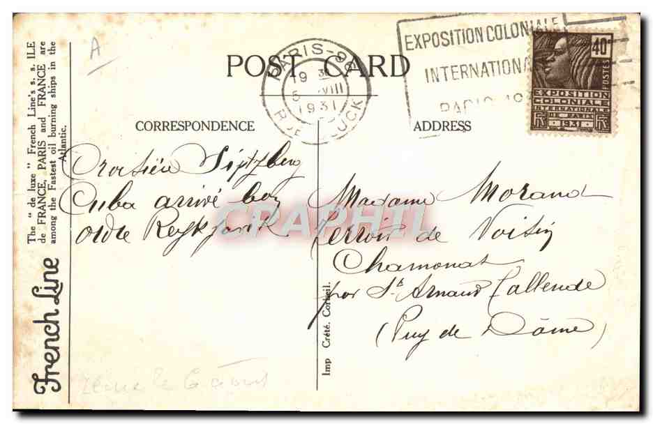 CPA Bateau Paquebot Ile de France French Line  — Verso