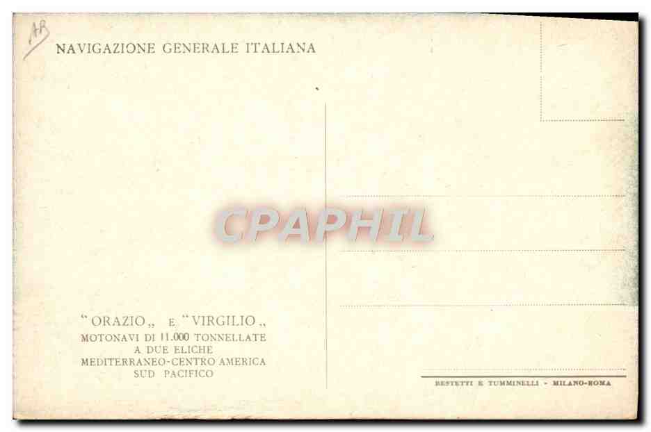 CPA Bateau Paquebot Orazio E Virgilio  — Verso