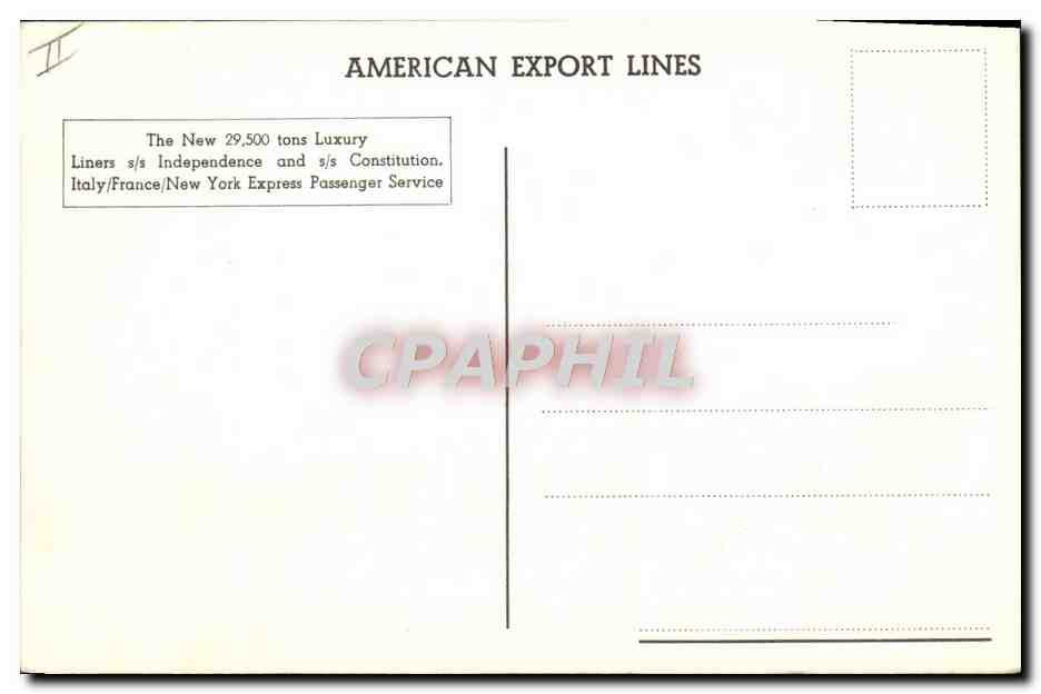 C croisière Independence — American Export Lines — n° II — Verso