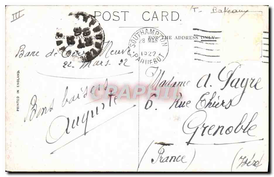 CPA Bateau Paquebot RMS Aquitania Leaving New York — Verso