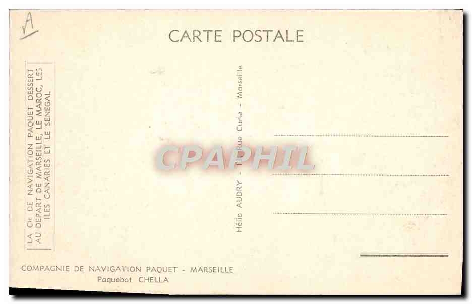 CPa Bateau Compagnie de navigation mixte Paquebot Chella  — Verso