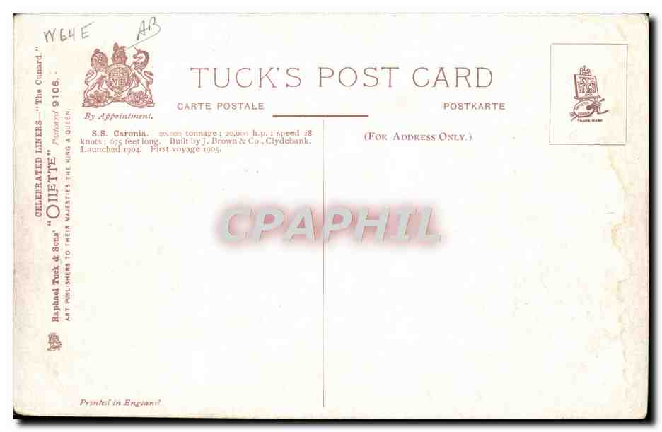 CPA Bateau Paquebot SS Caronia  — Verso