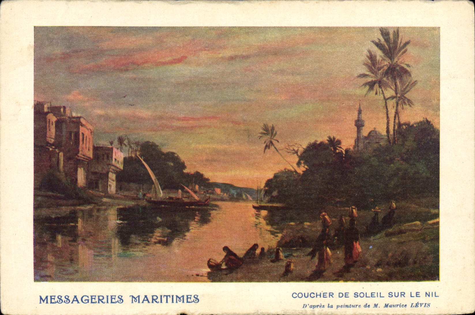 CPA Bateau Paquebot Messageries Maritimes Coucher de soleil sur le Nil Egypt Egypte 