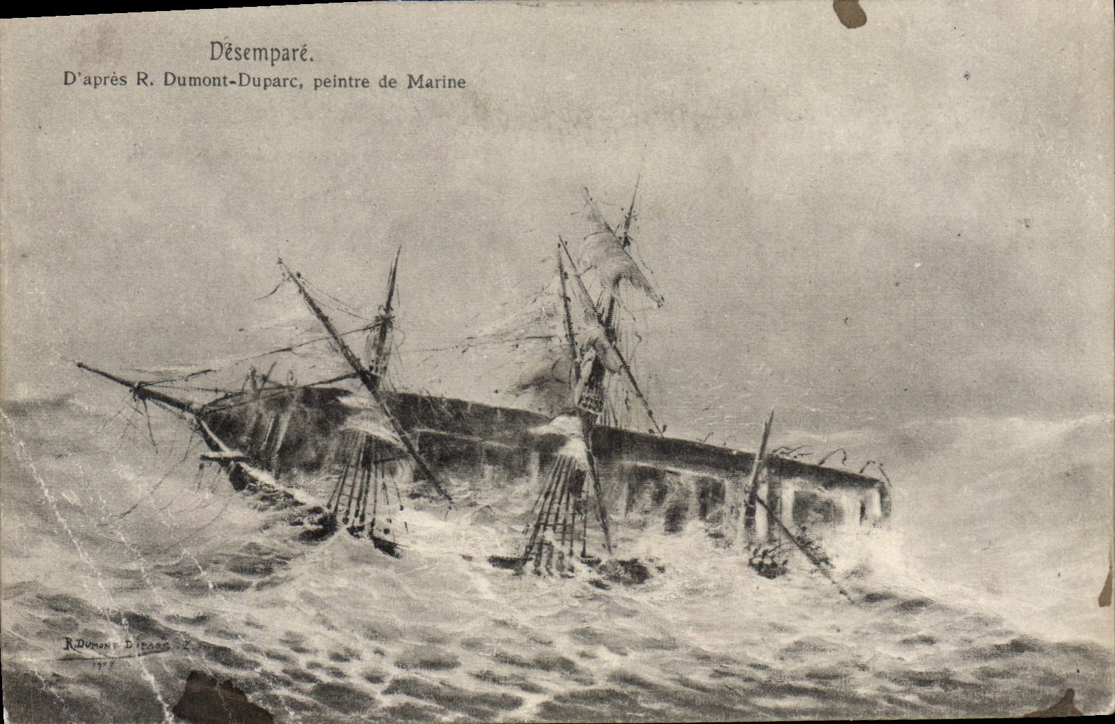 Navire en détresse — D'après R. Dumont-Duparc, peintre de Marine — R. Dunon, Dijon, n° 2