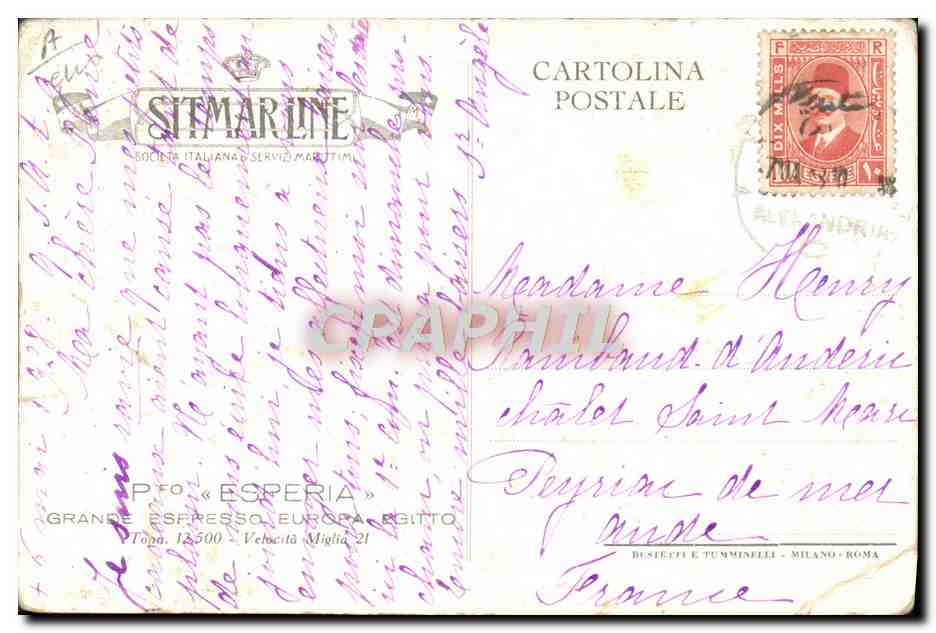 Le paquebot « Espereria » — Société Italiana Servizi Marittimi — n° de série non visible — Achterkant