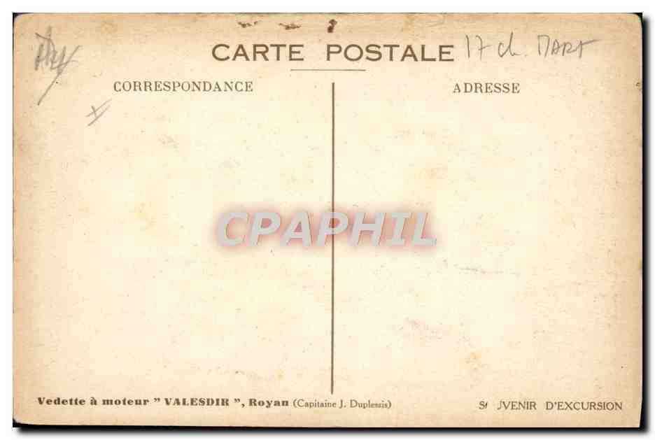 CPA Bateau Vedette a moteur Valesdir Royan Duplessis  — Back