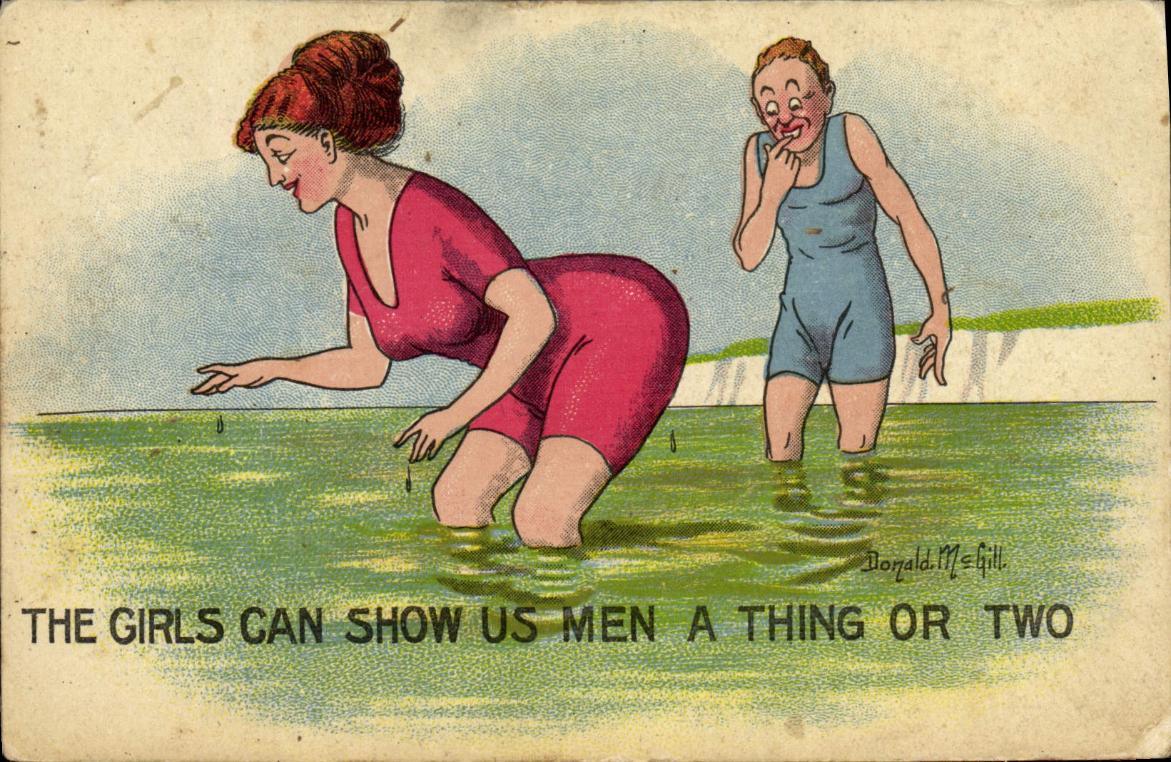 CPA Fantaisie Illustrateur Femme Maillot de bain Donald McGill