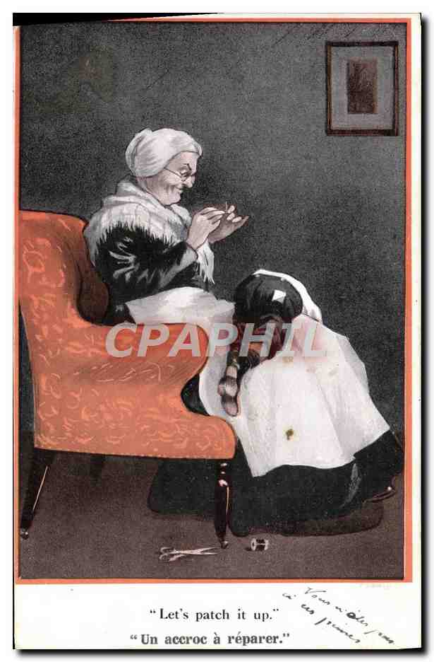 CPA Fantaisie Illustrateur Femme Grand mere 