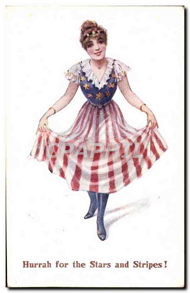 CPA Fantaisie Illustrateur Femme Hurrah for the Stars and stripes !