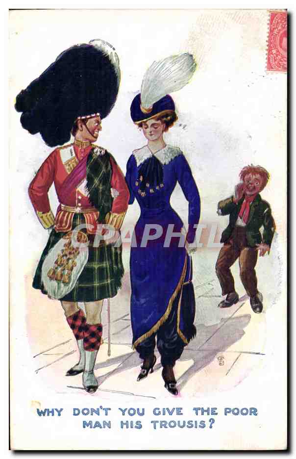 CPA Fantaisie Illustrateur Femme Ecossais 