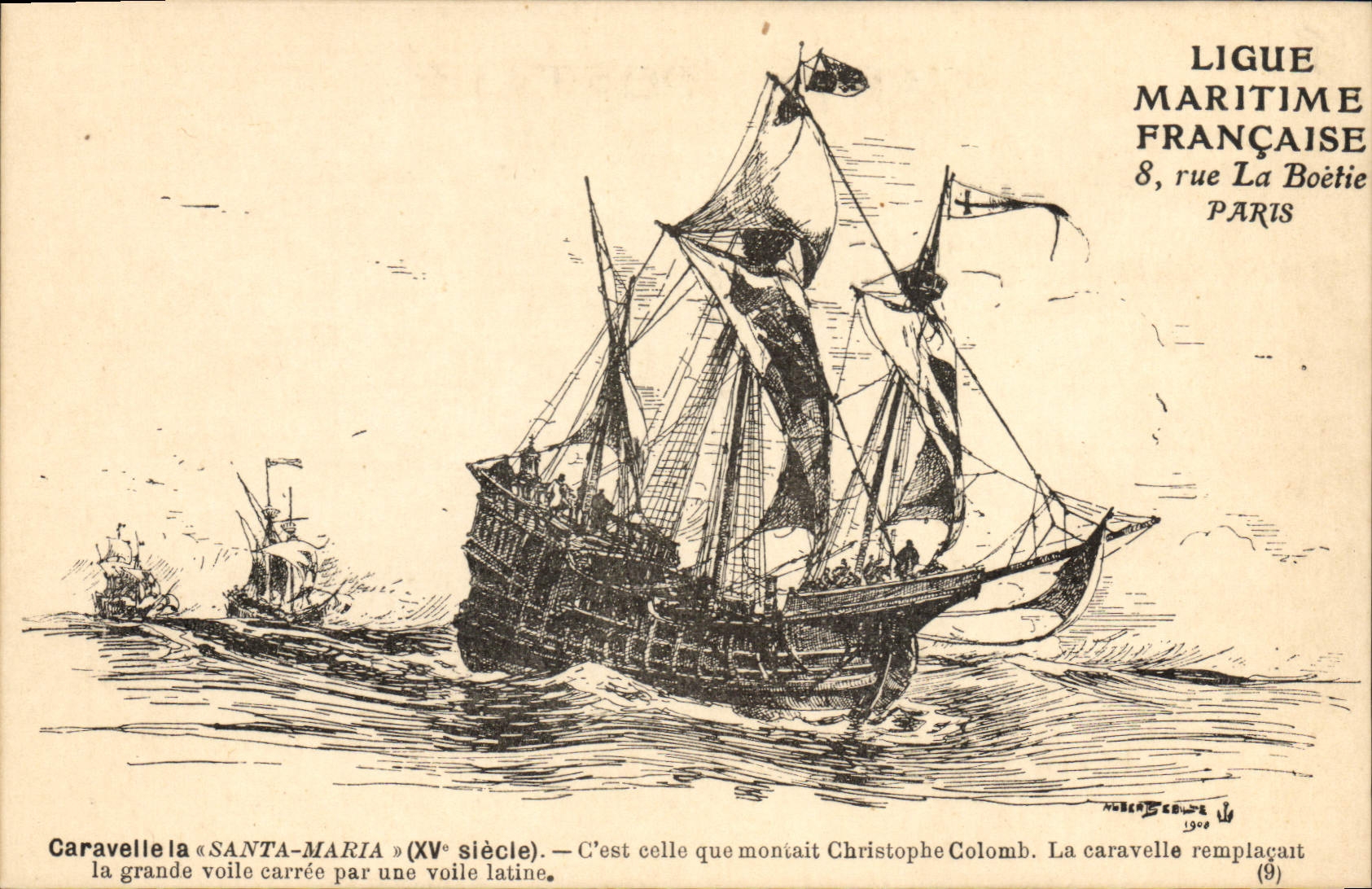 Caravelle la « SANTA-MARIA » (XVe siècle) — Ligue Maritime Française, Paris