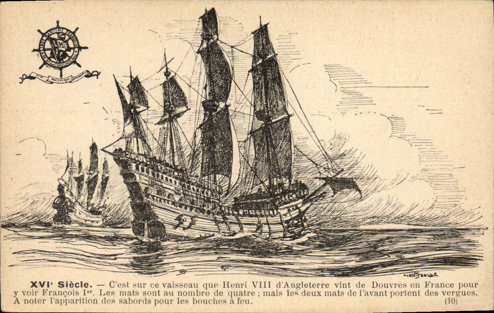 Navire de Henri VIII d'Angleterre — XVIe siècle — éditeur A. Béguin (n°10)