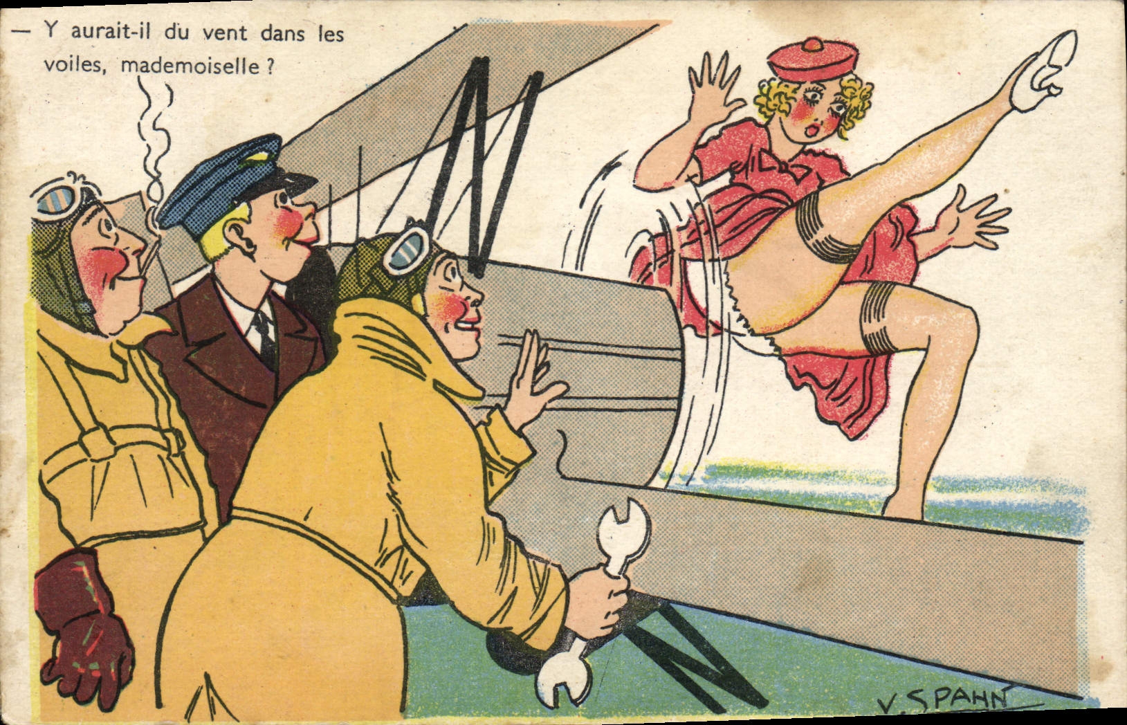 CPA Illustrateur Spahn Avion Femme 