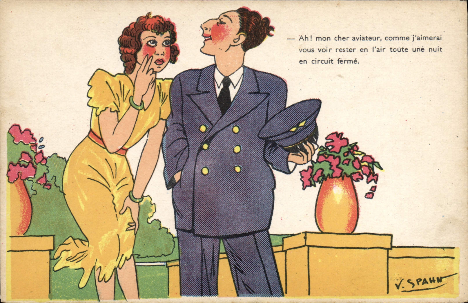 Aviateur et femme — scène amoureuse — V. SPAHN, Série Av. 505