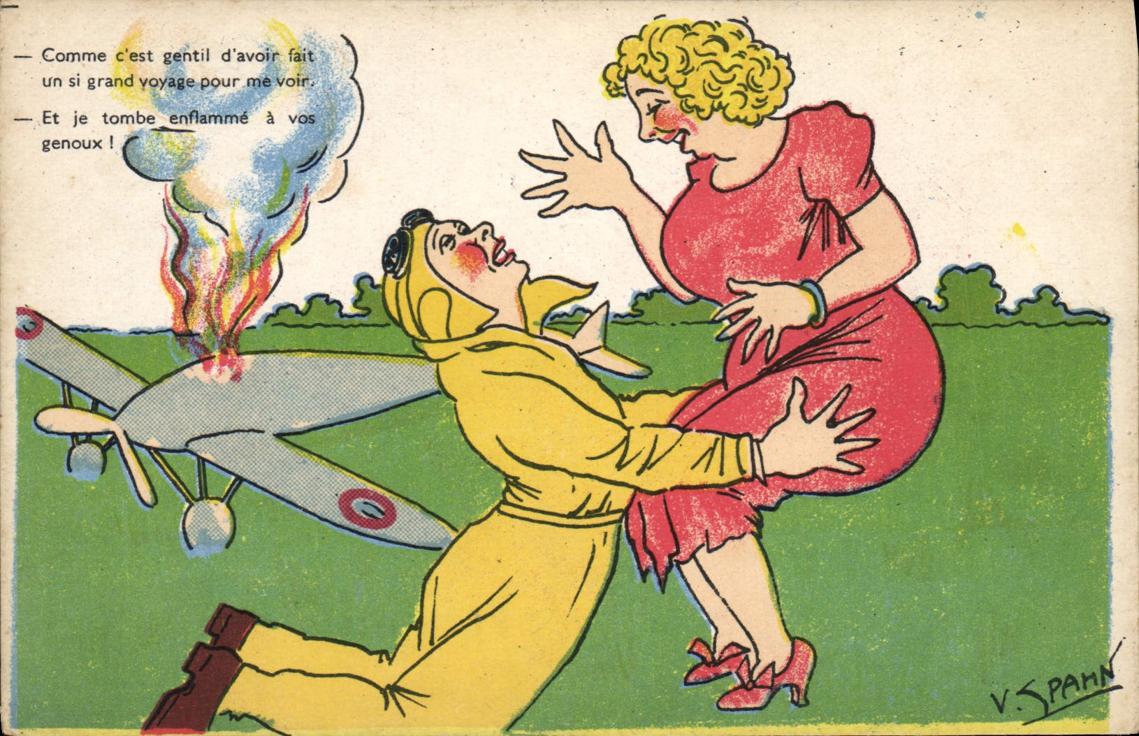 CPA Illustrateur Spahn Avion
