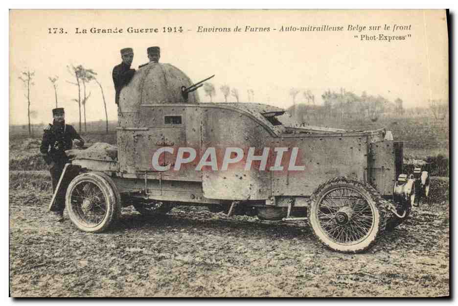 CPA Militaria Environs de Furnes Auto mitrailleuse belge sur le front 