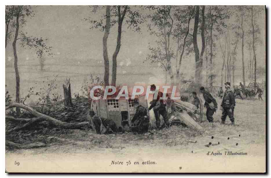 CPA Militaria Canon Notre 75 en action
