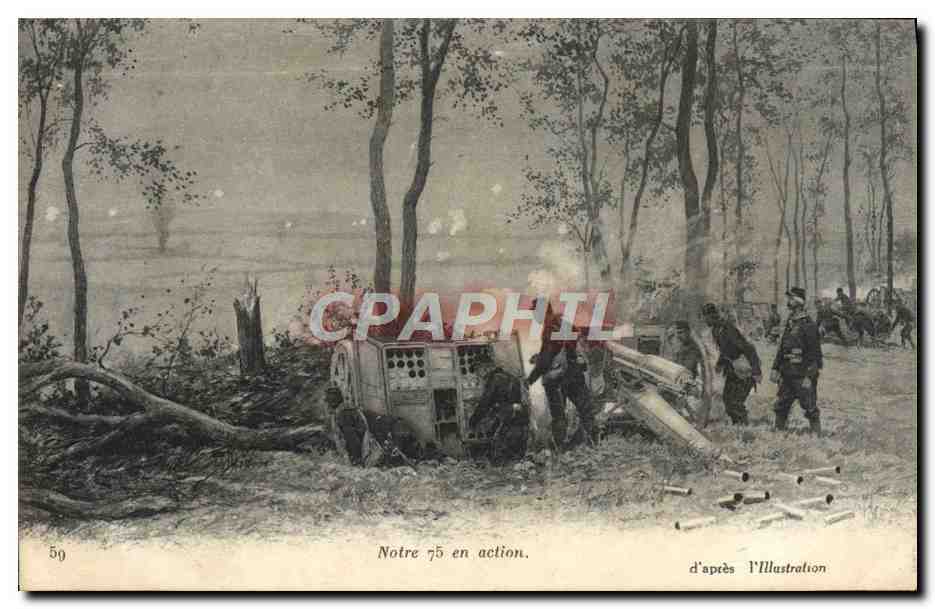 CPA Militaria Canon Notre 75 en action