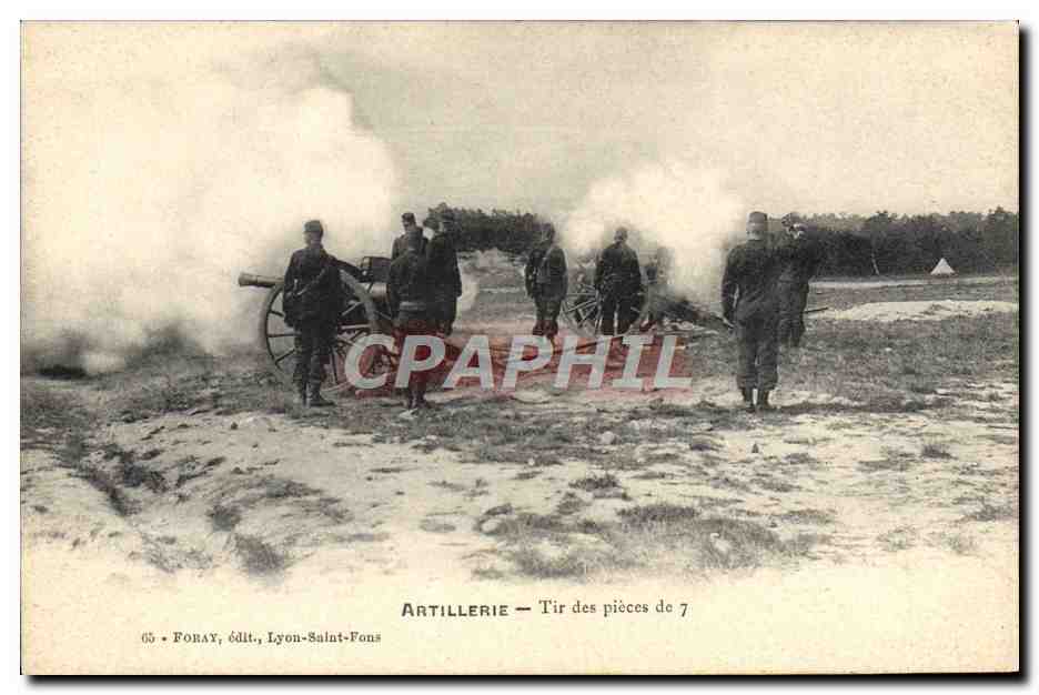 CPA Militaria Artillerie Tir des pieces de 7