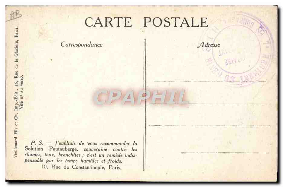 CPA Militaria Paris Musee des Invalides Canon allemand de 77 pris en Champagne en 1915 Solution Pautauberge  — Rückseite