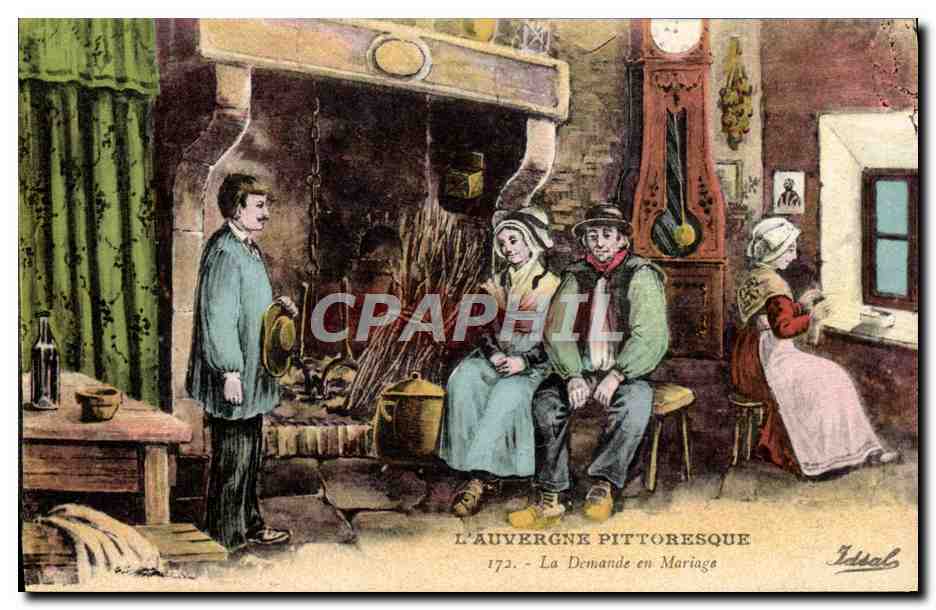 CPA Folklore Auvergne La demande en mariage 