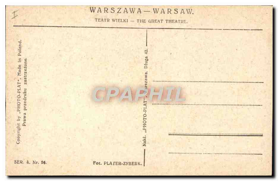 Warschau — Das Große Theater — Photo-Plat, Serie 4, Nr. 24 — Rückseite