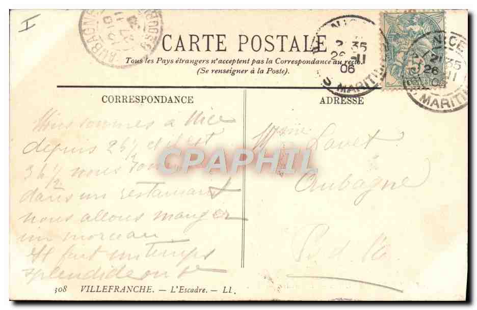 CPA Villefranche sur mer L'escadre Bateaux — Rückseite